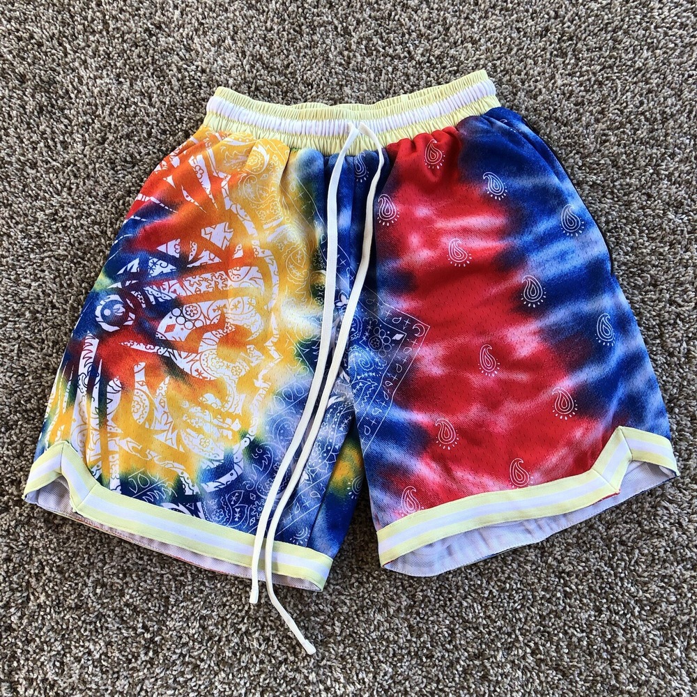 Savs Brand Swingman Shorts Mens M Bandana Paisley Tye Die Logo Print Drawstrings